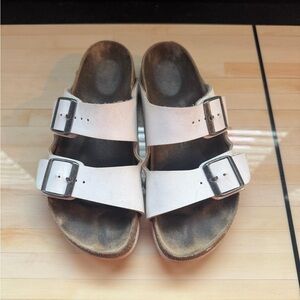 White Birkenstock Arizona Double Buckle Sandals
